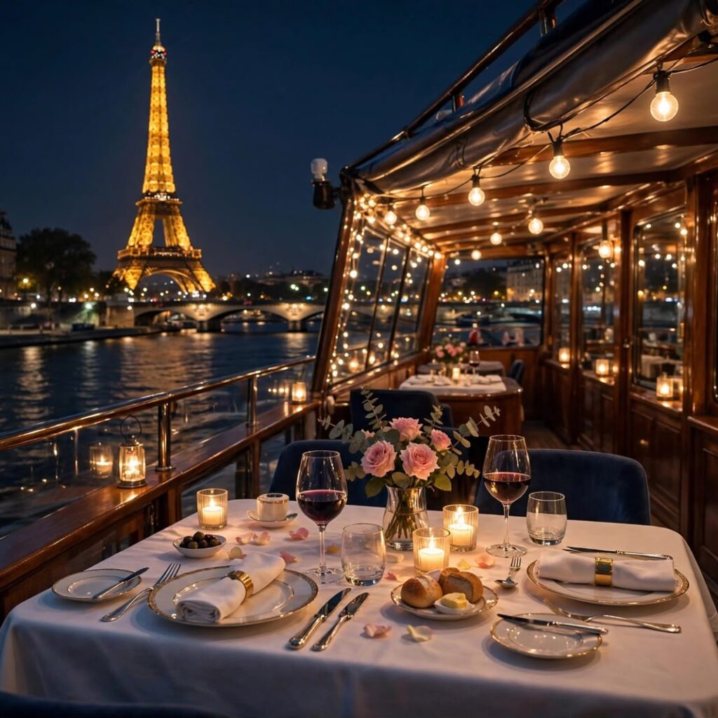 Jantar em um Barco Navegável no Rio Sena -Paris